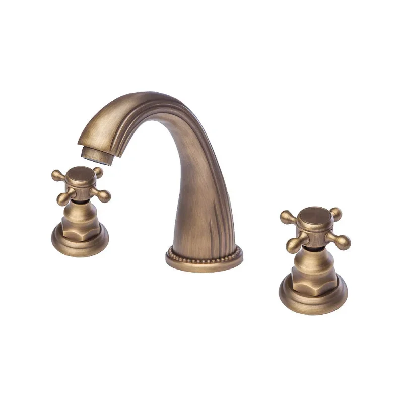 copper deck mounted basin faucet set with handles