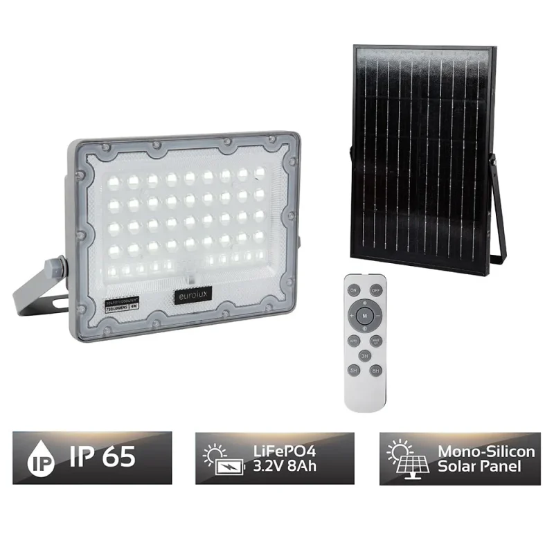 eurolux 10w solar led floodlight 700lm 6500k black