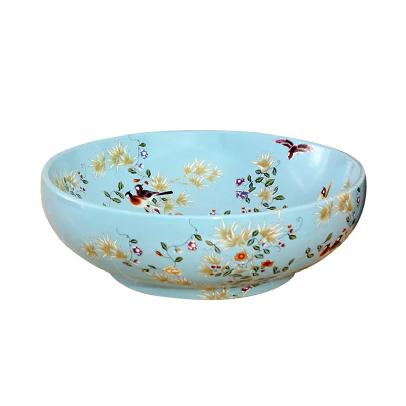 trendy blue floral countertop vanity basin tap